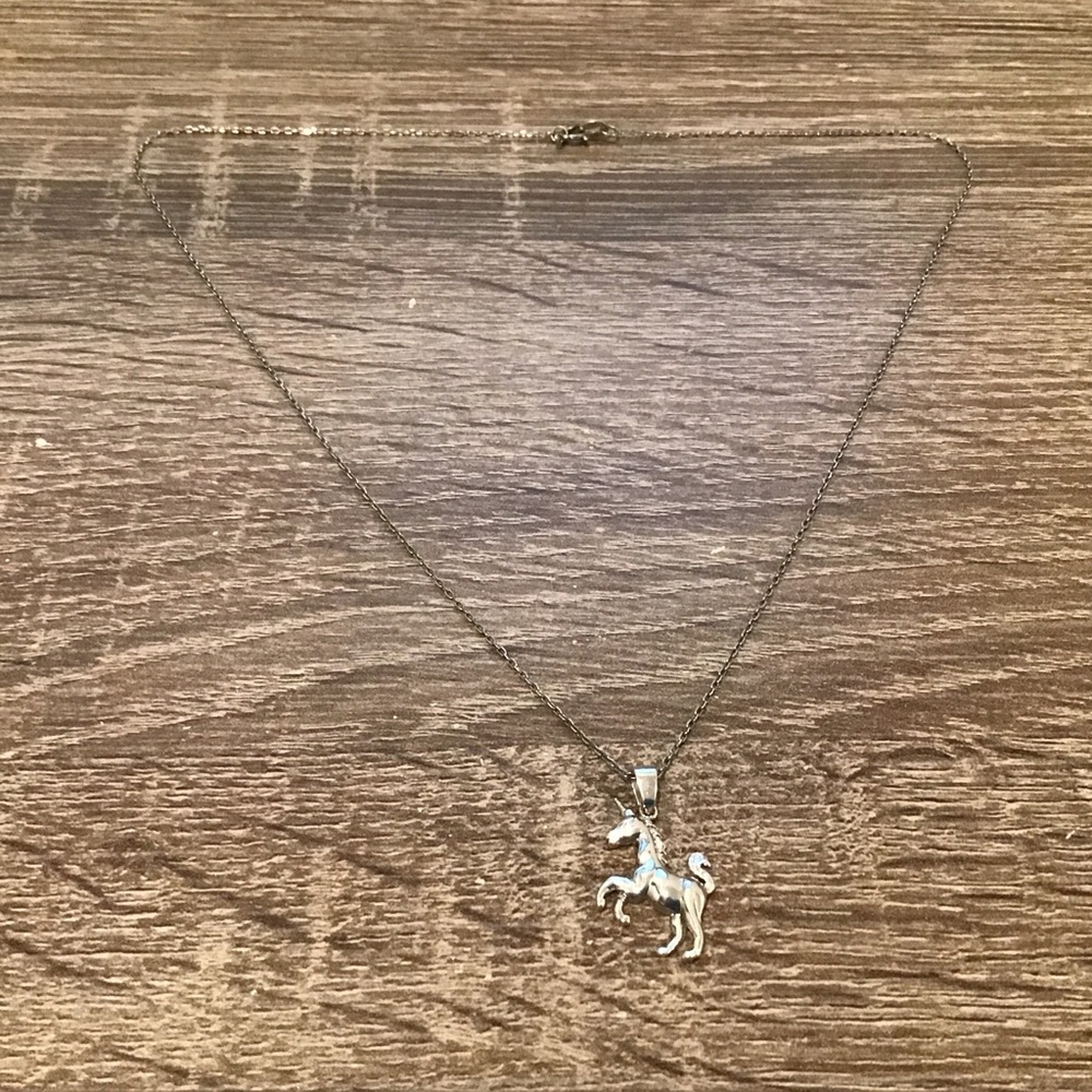 Signed ATI Sterling Silver Horse Pendant Chain Necklace 18" Long